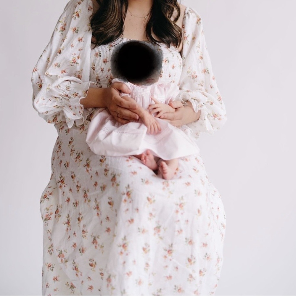 Petal & Pup Floral Cream Smocked Bubble Sleeve dress